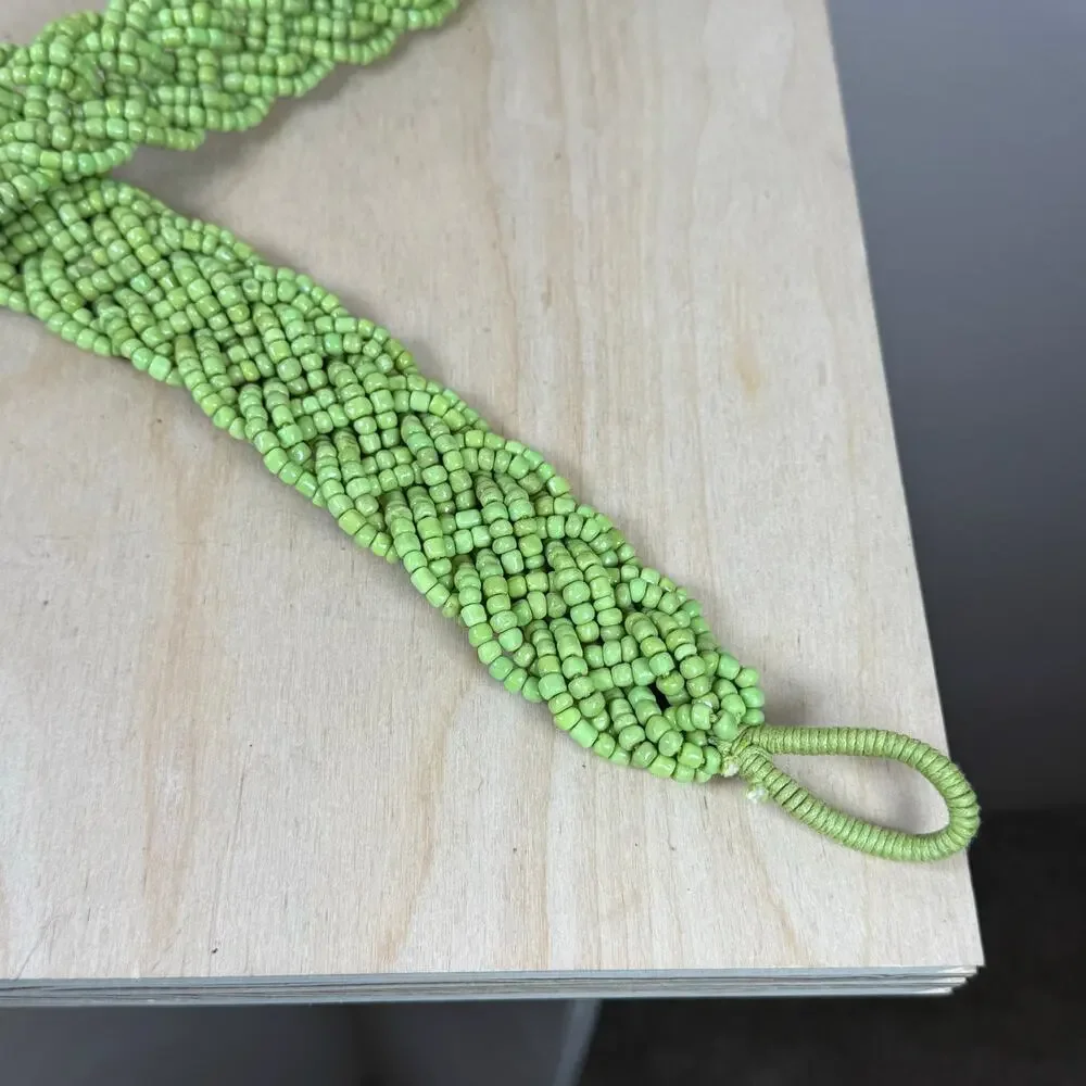 Women’s Beaded Belt Vintage Handmade Green Bohemian Lagenlook Art to Wear 36-38”